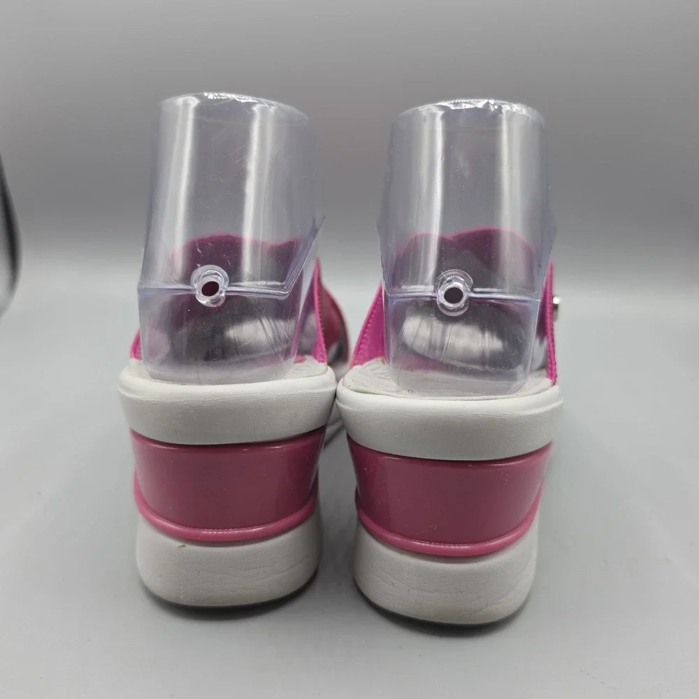 Bzees Sandals Womens 7 M Vista Pink Magenta Metallic Straps Slide Wedge Platform
